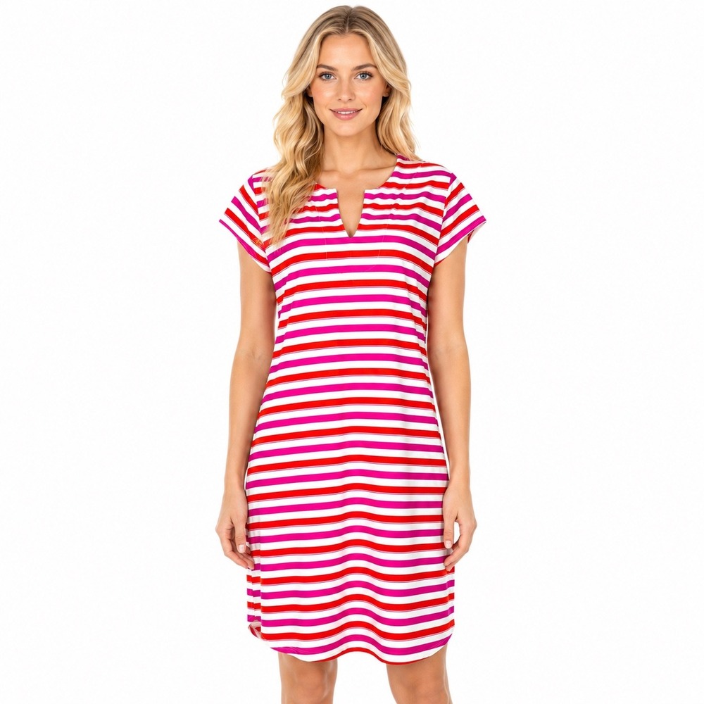 Jude Connally Laney Tunic Dress Pink Orange Stripe Resort Preppy Size L USA Made - Picture 1 of 13